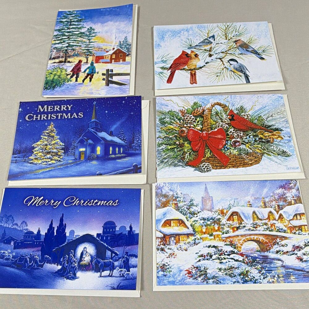Holiday Peak Christmas Cards Lot of 6 Made in USA Envelopes Nativity Cardinal